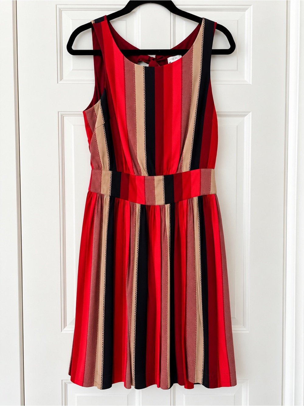 Cooperative Red, Black and Tan Striped Mini Dress